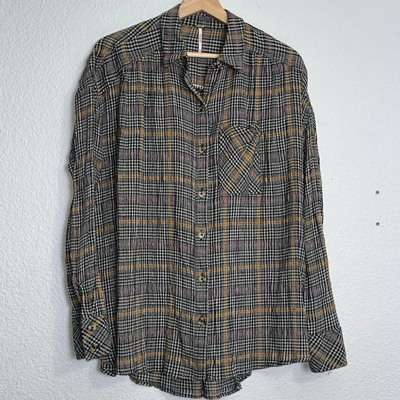 Free People Break My Stride Oversized Plaid Button Down Long Sleeve Size XSmall - Picture 3 of 13